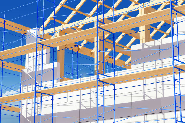房屋正在建设与脚手架在天空背景图片下载