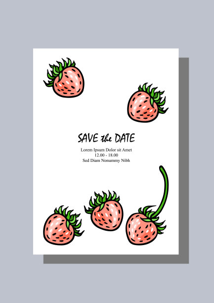 五个粉红色的草莓。宣传册封面，明信片，横幅和背景设计模板。矢量插图。图片下载