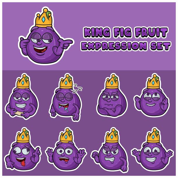 带有国王和表情的无花果卡通吉祥物。图片下载