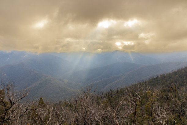 云雾中日出时雪山的照片图片下载