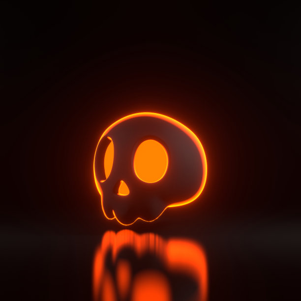 简单的万圣节卡通骷髅与橙色霓虹灯在黑色背景图片下载