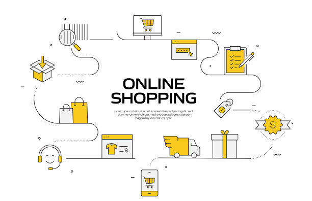 电子商务，网上购物，数字营销相关的现代线条风格插图图片下载