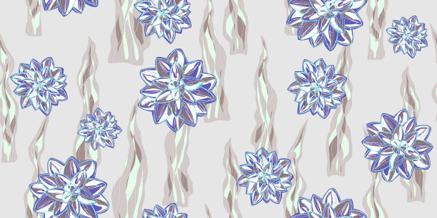 花多肉装饰风格化盛开的线性元素自然图案无缝重叠无尽的图案关系向量图片下载