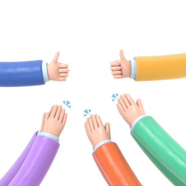 一群人鼓掌，点赞。掌声、喝彩、庆祝、狂喜。平面涂鸦插图可爱的卡通风格。白色背景的3D渲染。图片下载