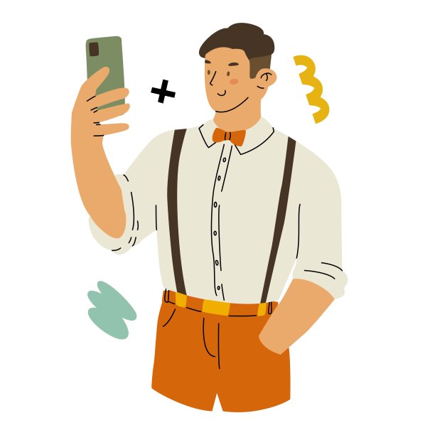 这家伙用手机拍照。业余摄影和视频拍摄。博主为订阅者创建内容。捕捉快乐时刻。矢量插图隔离在一个透明的背景。图片下载