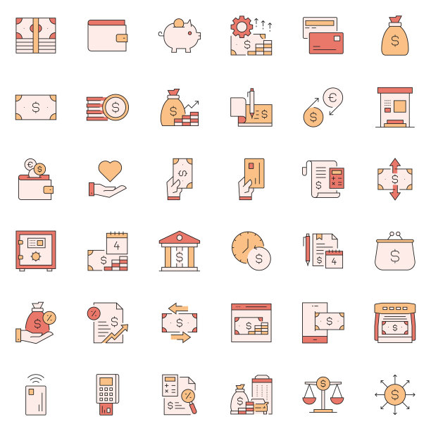 简单的金钱相关的矢量线图标。大纲符号集合图片下载