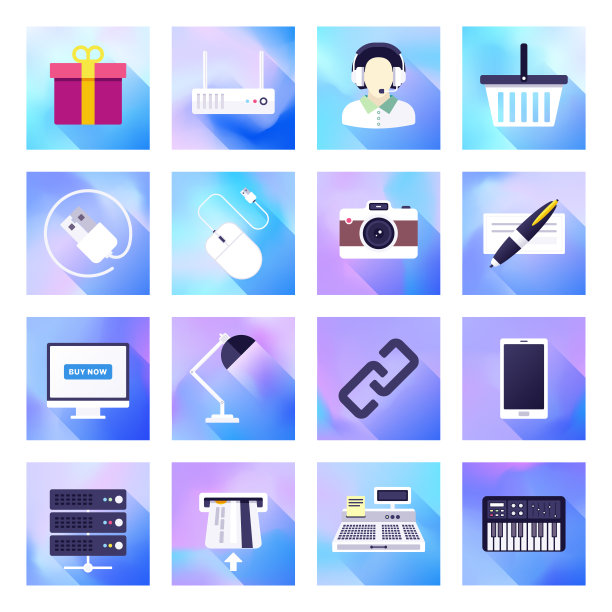 电子商务和消费电子全息梯度风格矢量平面图标集图片下载