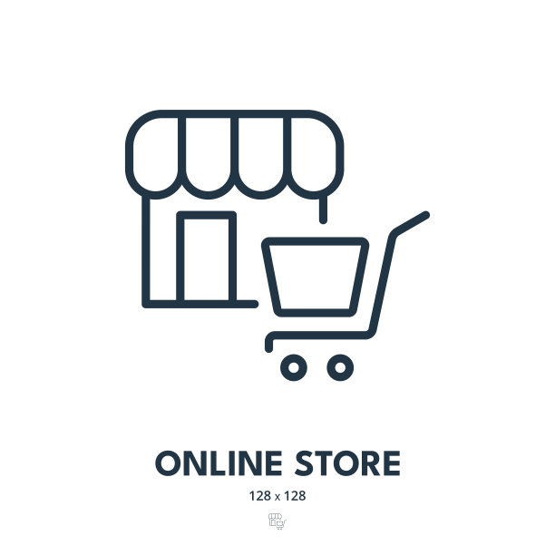 在线商店图标：商店，电子商务，购物车，可编辑笔触，简单矢量图标图片下载