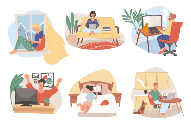 人们带着宠物在家用笔记本电脑工作图片下载