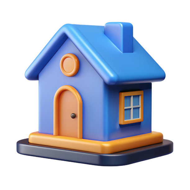3D渲染可爱的孤立插图蓝色的房子图标在一个白色的背景。这个概念是住房，安全，保护图片下载