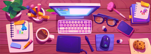 办公桌面视图和电脑显示器图片下载