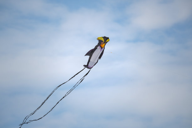 企鹅玩具风筝在空中飞舞图片下载