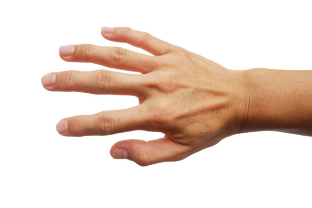 一个亚洲人的手在白色背景上做手势。图片下载