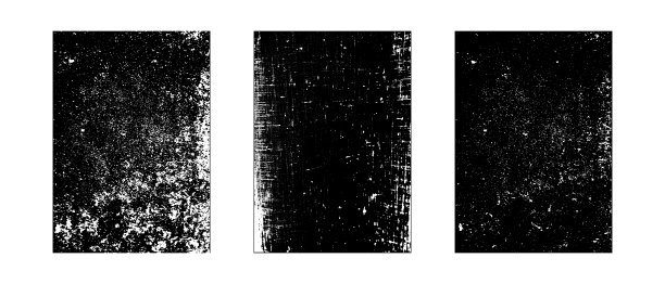 三套复古心疼纹理叠加。黑色和白色的垃圾效果磨损的背景。粗糙脏颗粒的A4纸设计。图片下载