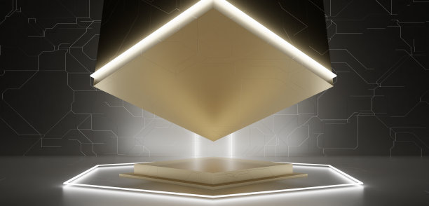 科技舞台广场底座、科幻展台、展示、陈列室、3D插画图片下载