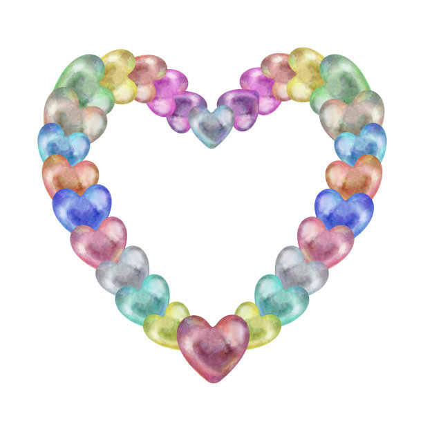 透明多色彩虹珍珠心。水彩插图为模板的情人节，婚礼，爱情室内装饰，手机壁纸，糖果和口香糖，在烹饪，酒精，炼金术，魔术图片下载