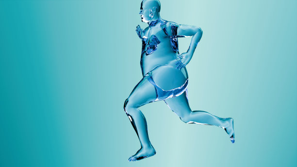 减肥比较。人的身体蜕变。跑步慢跑有利于减肥，减掉腹部脂肪，燃烧卡路里，达到减肥的过程。体育训练。脂肪燃烧，肥胖，人体解剖，3d渲染图片下载