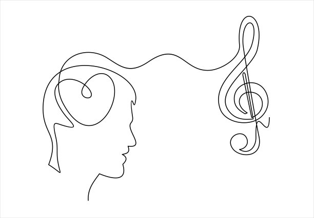 人头和音符。一次连续绘制。图片下载