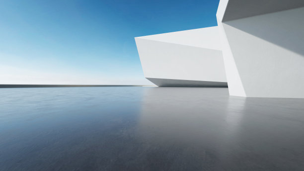 三维渲染抽象的现代建筑与空混凝土地板，最小的白色外观，汽车演示背景图片下载