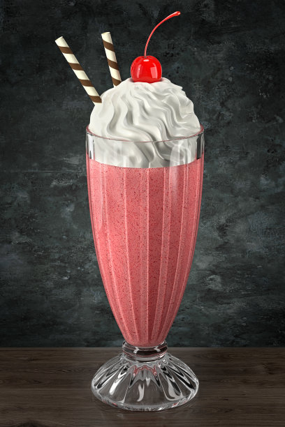 靠墙的木桌上放着草莓鸡尾酒，风格是垃圾摇滚。酒吧的主题。3 d渲染。图片下载