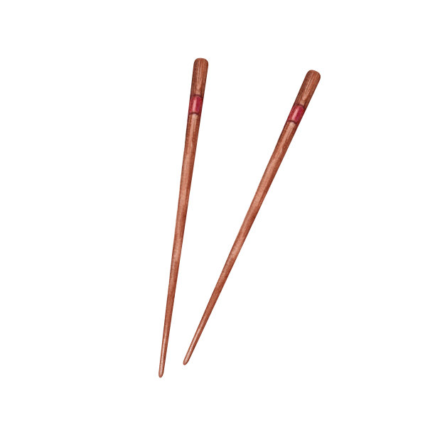 一双木筷子。亚洲美食剪贴画。手绘水彩插图从背景隔离。为有机市场生产的质朴器具包装设计。米饭餐具图片下载