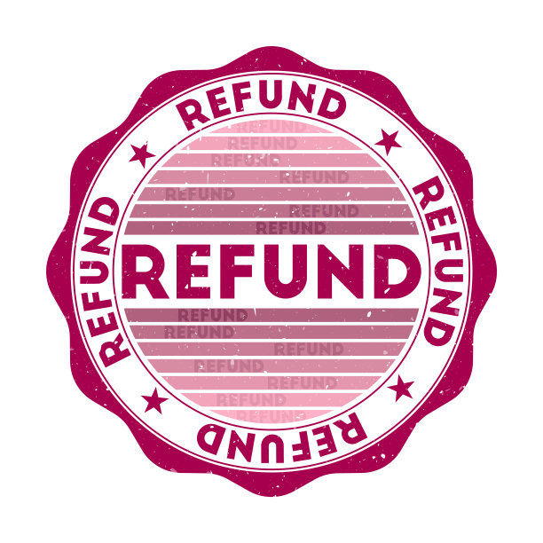 退款徽章。垃圾字圆形邮票纹理在覆盆子的颜色主题。复古风格的几何退款印章与梯度条纹。经典的矢量插图。图片下载