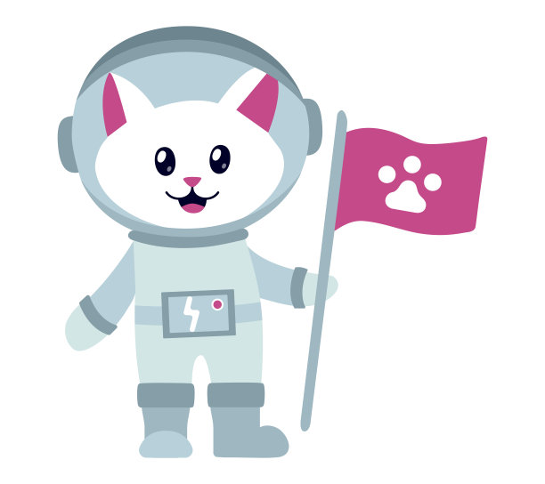 印有旗帜和动物图案的宇航员猫。孤立的性格。微笑小猫太空服。太空探险图片下载