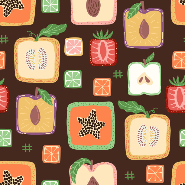 彩色方形水果矢量无缝图案图片下载