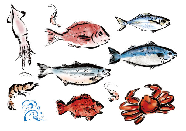 日式手绘鱼矢量素材图片下载