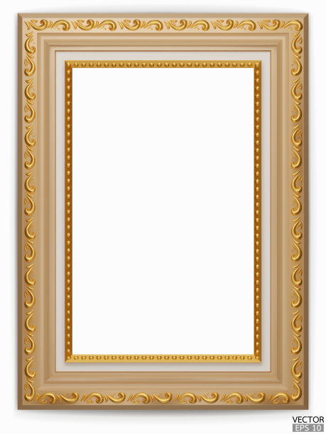 现实的棕色木制复古框架孤立在白色背景。矩形框架模型。经典的木制相框。山毛榉边界的绘画，海报，和照片画廊。三维矢量插图。图片下载