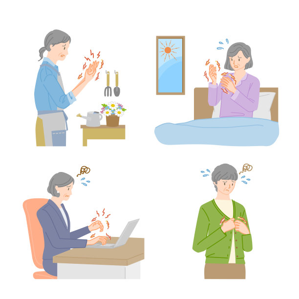 老年妇女的更年期症状:手部僵硬、疼痛和麻木图片下载