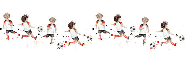 手绘水彩足球运动员无缝边框，适合足球运动主题设计图片下载