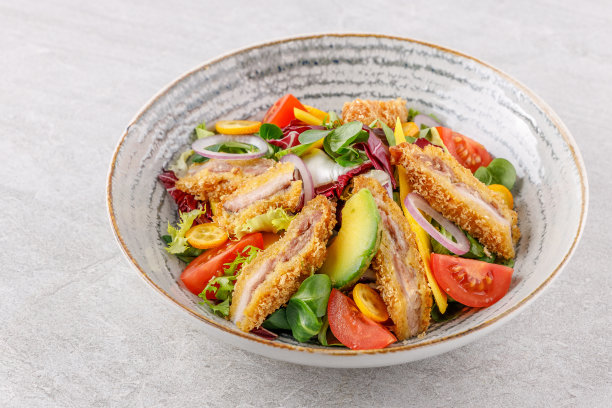 牛油果和虾沙拉在石头背景工作室食物照片5图片下载