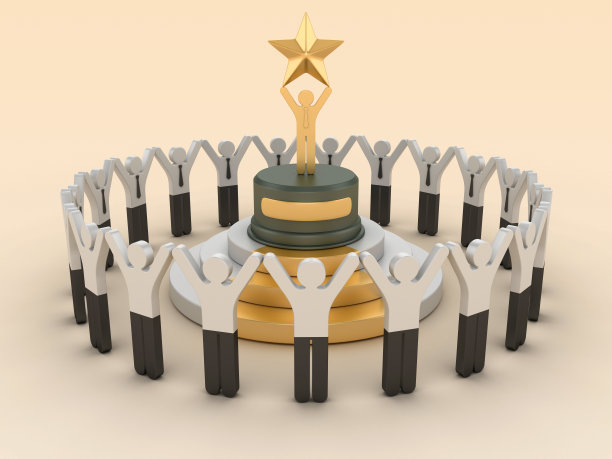 象形人物与明星奖杯与象形人物团队合作图片下载