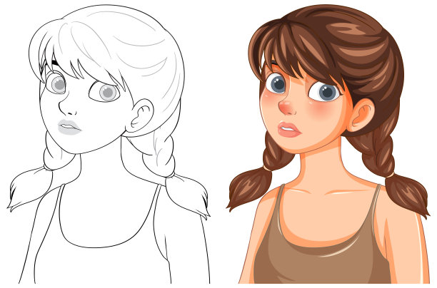 一个女孩的辫子插图图片下载