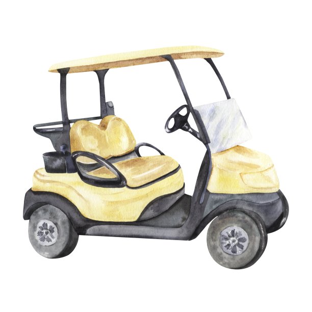 水彩高尔夫球车插图。图片下载