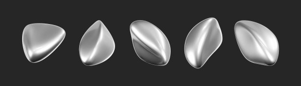 3d铬液体形状，设置金属流体气泡隔离在黑色背景上。渲染3d抽象，未来主义的金属斑点与梯度铬反射效果。三维矢量几何图解图片下载