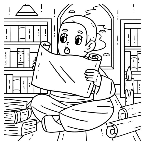 佛教女和尚诵经着色图片下载