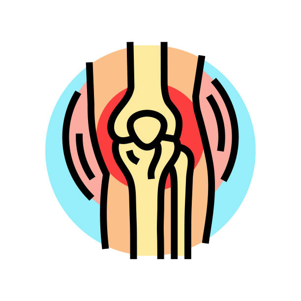 关节疼痛肥胖超重彩色图标矢量插图图片下载