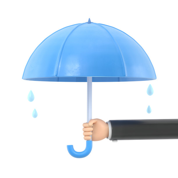 卡通手势图标模型。手撑伞的人。防雨，白色背景3D渲染。图片下载