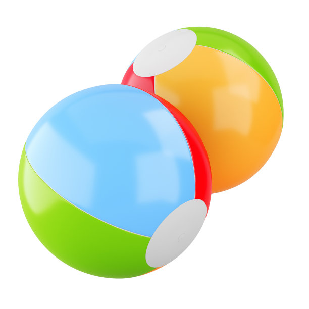 两个彩色充气沙滩球孤立在白色的背景图片下载