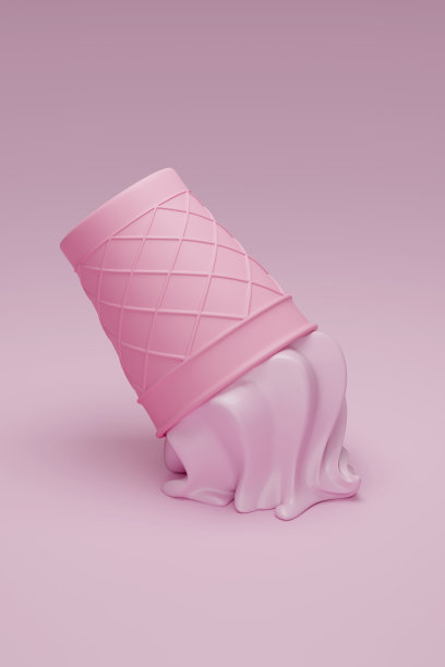 粉红色背景上掉落的粉红色冰淇淋。3 d演示。图片下载