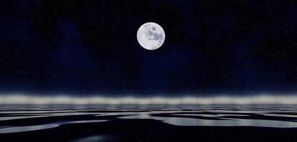 满月在水面上的月光夜3D插图图片下载