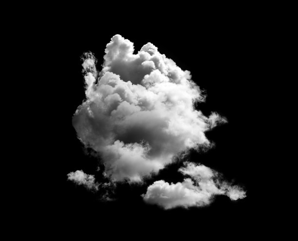 云孤立在黑色背景，抽象的天空与蓬松的白云，自然插画元素的春天，夏天。烟雾，蒸汽，云泡，云压缩形状，污染元素组图片下载