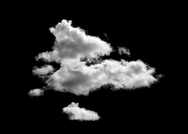 云孤立在黑色的背景，抽象的天空与蓬松的白云，自然插画元素的春天，夏天，烟雾，云泡，云的形状图片下载