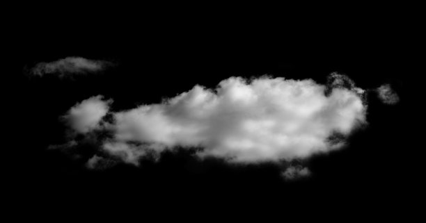 云孤立在黑色的背景，抽象的天空与蓬松的白云，自然插画元素的春天，夏天，烟雾，云泡，云的形状图片下载