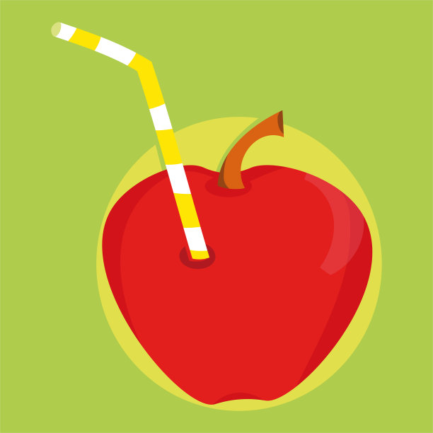 红苹果配吸管，苹果汁。图片下载