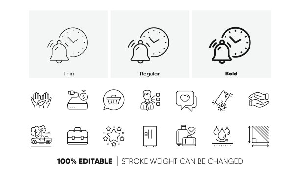三角形区域，组合和闹钟线图标。对于web应用程序，打印。行图标。向量图片下载