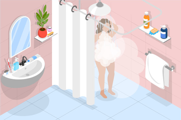 三维等距平面矢量插图日常卫生程序图片下载