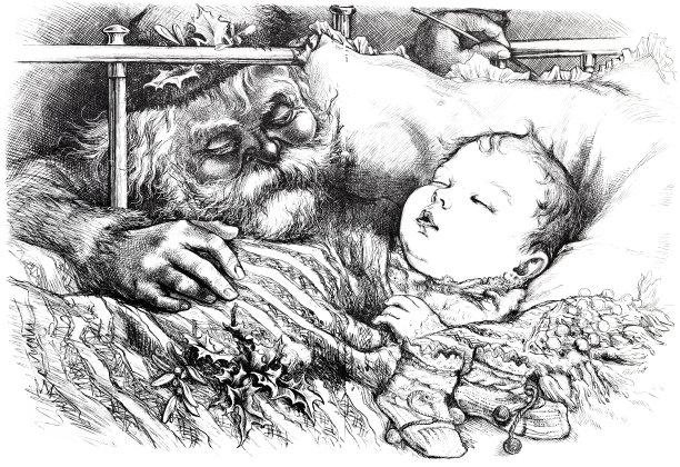 另一只袜子要装满，圣诞老人在一个熟睡的孩子的床上图片下载